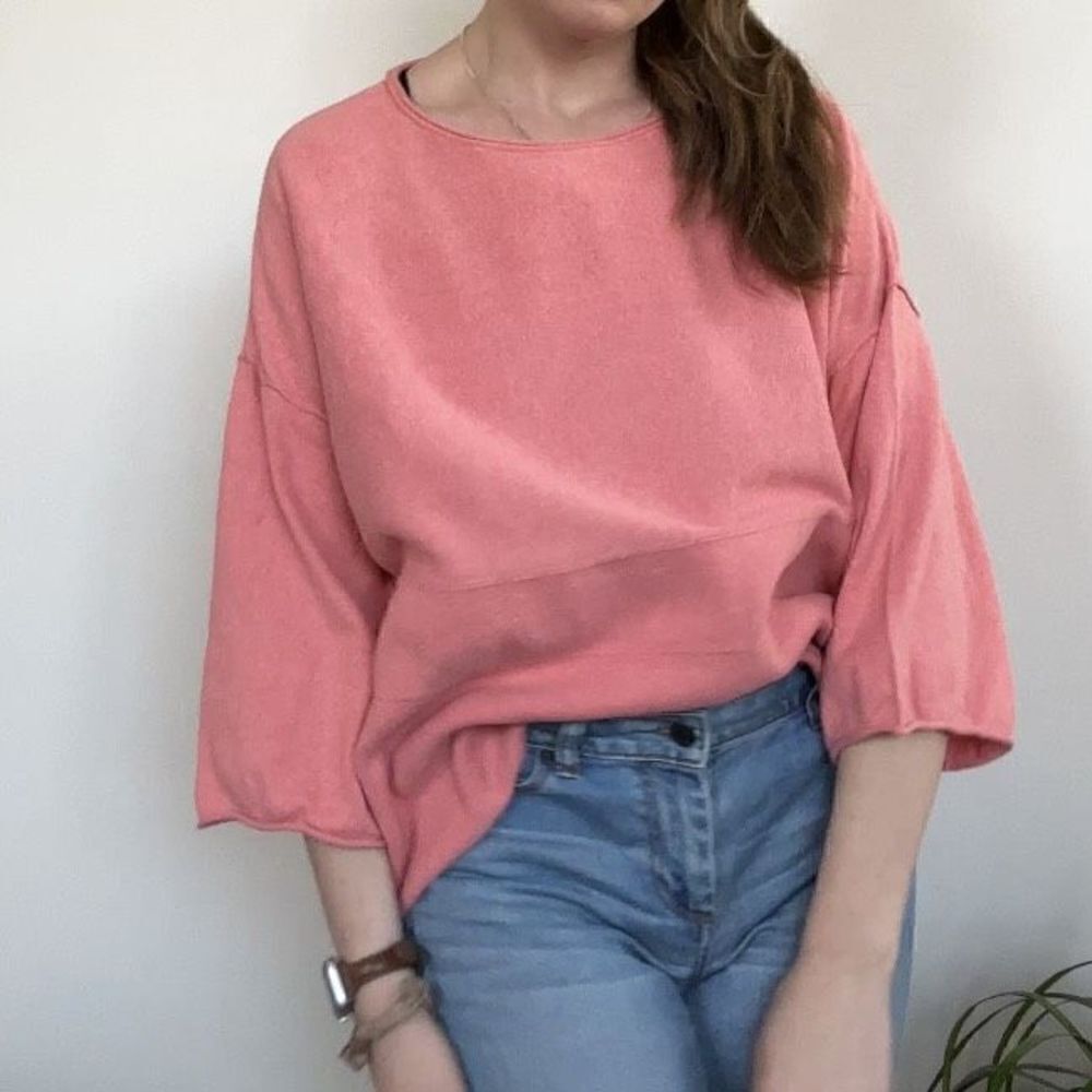 PureJill Pink‎ Boxy Knit Cashmere Blend Spring Cropped Sweater W/ Pockets M